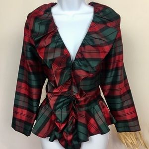 10 Boston Proper Christmas plaid peplumwrap blouse